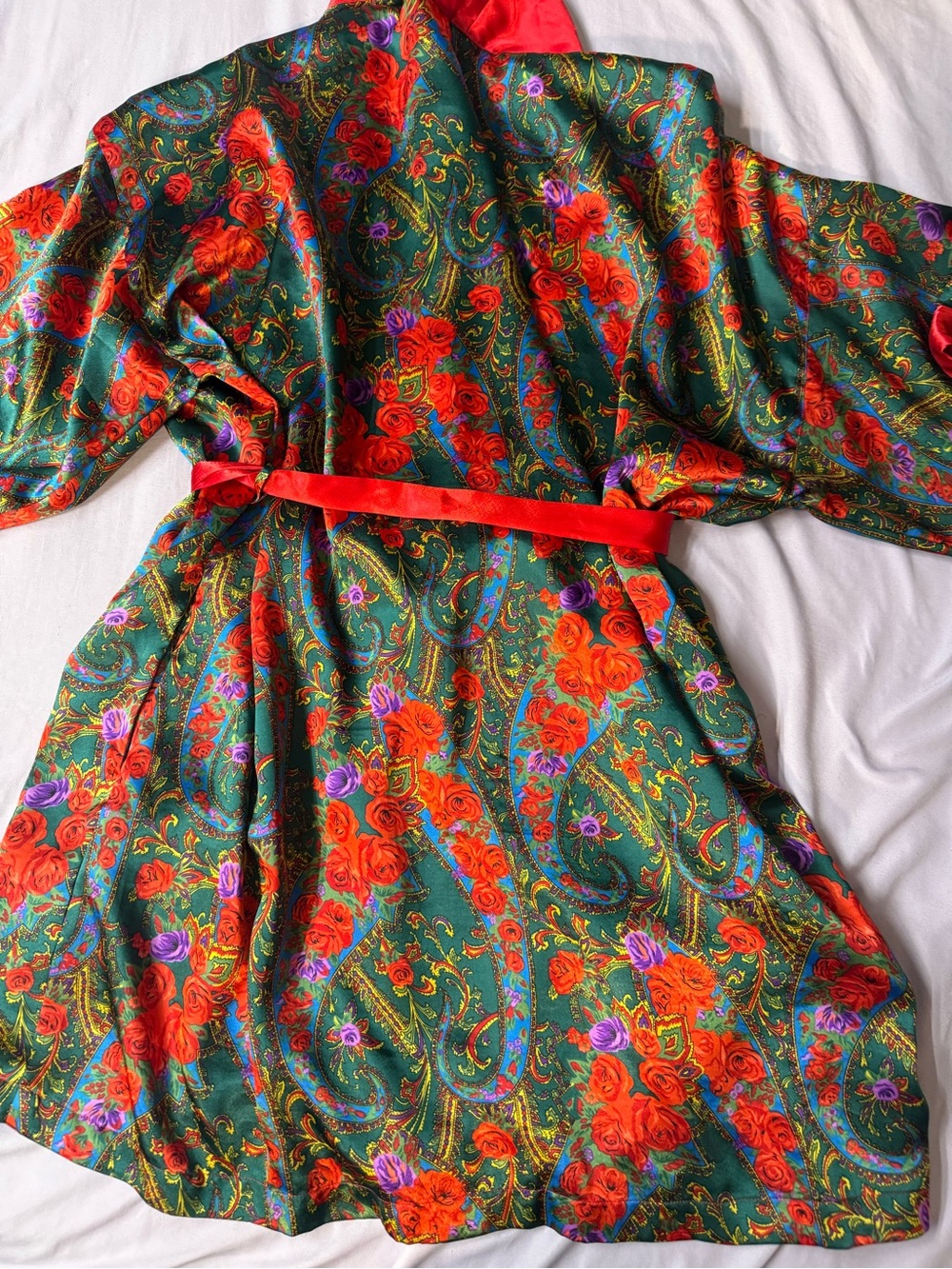 VTG Victoria's Secret Gold Label Kimono Short Robe One Size Multi Color Roses - Picture 2 of 11
